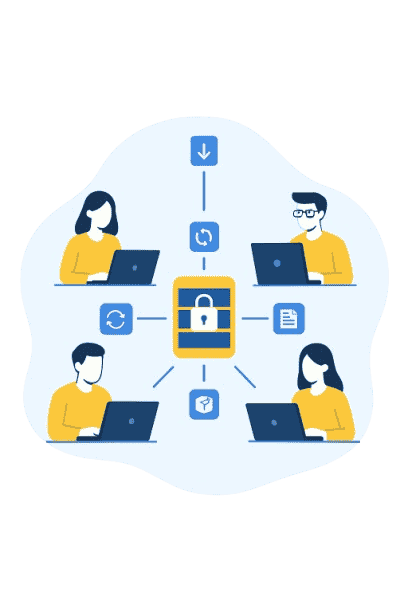 Image describing 4 people with there own devices